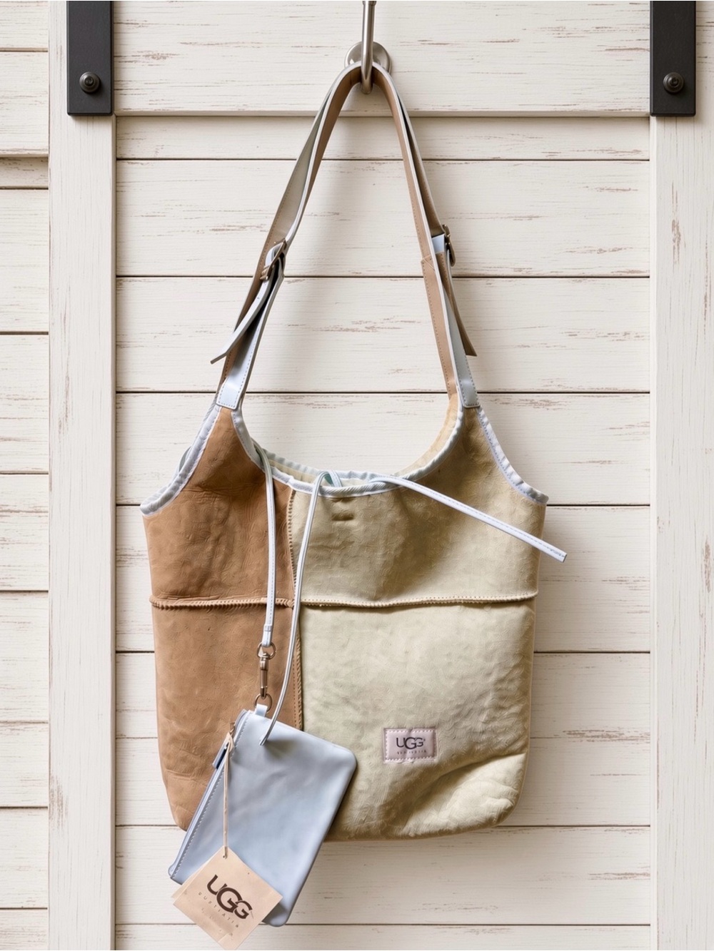 NWT UGG Australia Suede Shearling Sherpa Sheepskin Tote Bucket Bag + Coin Purse